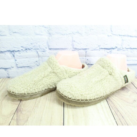 LL Bean White Knit Shearling Lined Water Resistant Cozy Slippers Size 11 M - Picture 2 of 9